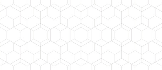 Fototapeta premium Subtle vector minimalist geometric seamless pattern. Gray and white lines texture, hexagon grid, delicate minimal lattice, net, diamonds. Linear background. Abstract background. Repeated geo design