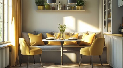 Cozy Dining Nook with Bright Yellow Accents
