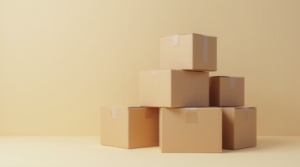 Stacked Cardboard Boxes on Plain Background Symbolizing Moving and Storage Organization