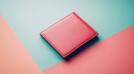 Fototapeta premium A red leather wallet on a pink and turquoise background.