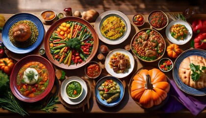 a table overflowing with colorful and appetizing dishes showcasing the bounty of a fresh harvest the vibrant colors textures and variety of ingredients create a feast for the eyes and tantalize th
