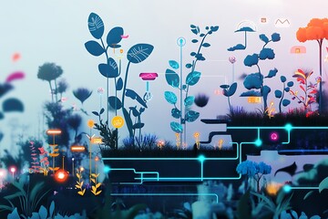 Obraz premium Digital Garden, Technology and Nature Symbiosis