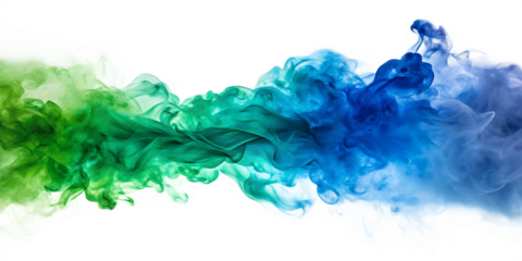 Green blue and white  smoke swirling isolated on white background as transparent. PNG. AI GENERATED