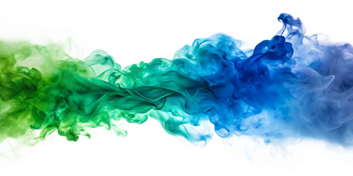 Green blue and white  smoke swirling isolated on white background as transparent. PNG. AI GENERATED