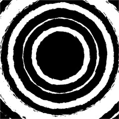 Black and white concentric circles create a striking visual effect with bold lines and a stark contrast