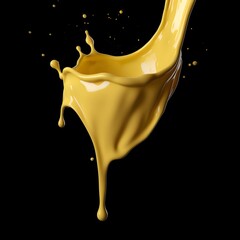 A splash of yellow liquid against a black background, showcasing fluid motion and texture.