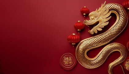 luxury red and gold chinese snake new year background with copy space for text snake year