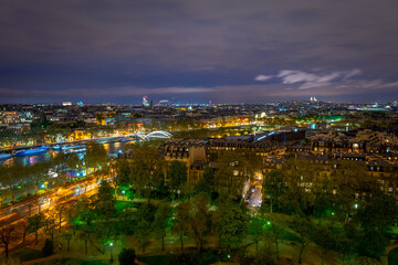 night view of the city Paris from Eiffel Tower