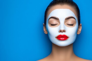 A young person wearing a sheet mask designed for acne treatment