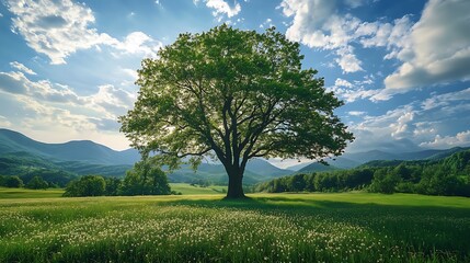 Single Tree in Meadow Landscape