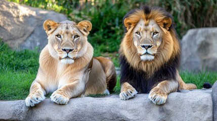 Pair of Lions Relaxing in Natural Habitat