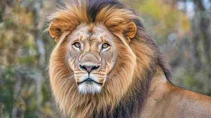 Fototapeta premium Majestic Lion with Imposing Mane in Natural Habitat