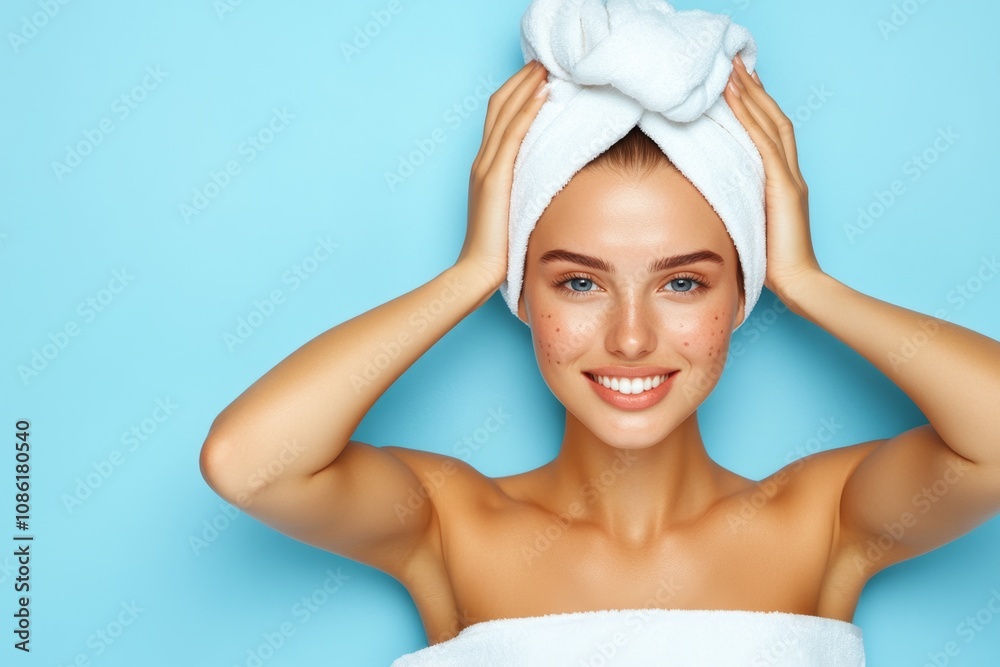 Poster minimalist design of a face with a few highlighted acne spots