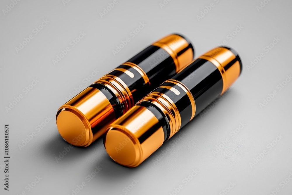 Poster minimalist design of three aa batteries in a row on a light grey background