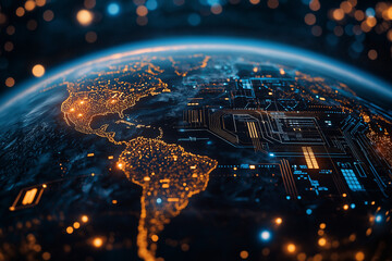 Futuristic Digital Globe with High-Tech Global Connections and Data Networks. 