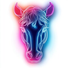 Neon outline of a horse's head with vibrant colors.