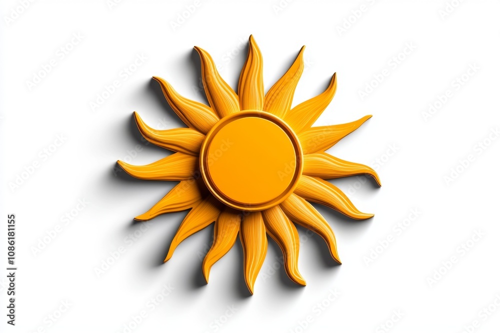 Poster plain yellow sun icon with rays, minimalist and cheerful design on a white background