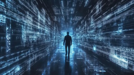 Online data protection with tacit encryption software concept. Smart digital transformation and technology disruptors that change global trends in the new information era.