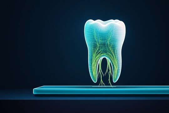 Simplified dental X-ray icon with a single tooth and roots in basic line art