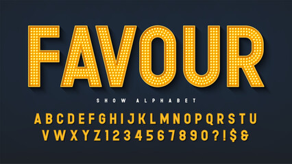 Modern bright lights alphabet design, cabaret, fairy LED lamps letters and numbers. © Aleksandr