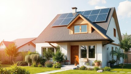 Obraz premium A modern solar-powered house with integrated energy-saving technology, innovation, energy