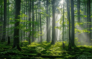 Obraz premium Morning Sunlight in Spring Forest