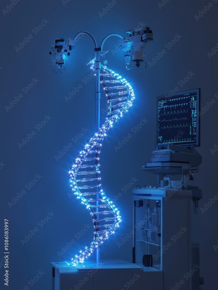 Aufkleber a vibrant display of a dna helix illuminated with blue lights stands in a contemporary lab filled wi