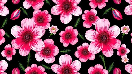 pink flowers on black background