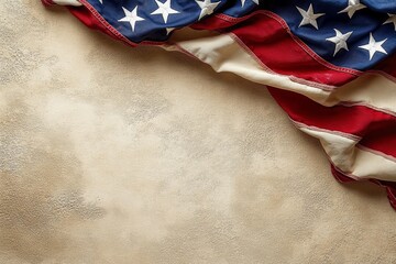 American Flag Closeup on Textured Beige Surface Showing Patriotism and National Pride