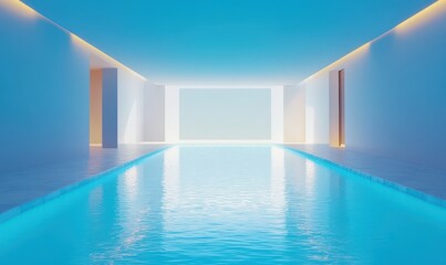 Serene indoor pool in a minimalist modern architectural setting.  image