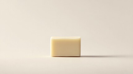 A Single Bar of White Soap on a Beige Background