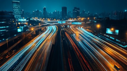 Obraz premium Night City Highway Traffic Light Trails