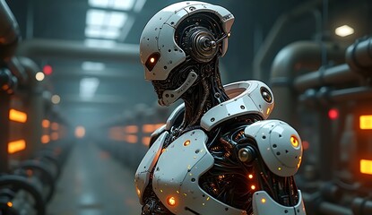 Fototapeta premium Close-Up of a Futuristic Cyborg with Glowing Details