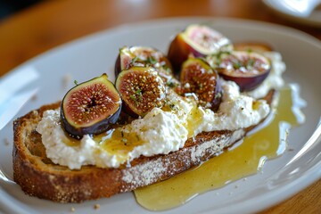 Delicious Toast with Fresh Figs, Ricotta, and Honey Drizzle