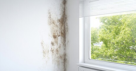 Mold Stains on Wall in Room with Large Window and Natural Light, Mold Removal and Prevention Solutions