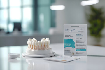 A dental model with a product package, highlighting dental care and education.