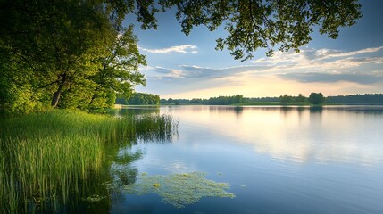 Fototapeta premium Sunset over Calm Lake in Summer
