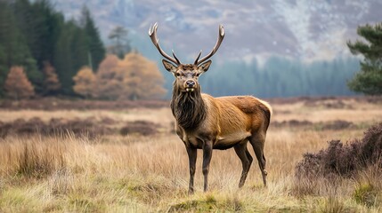 Fototapeta premium Red Deer Stag in Autumn Meadow