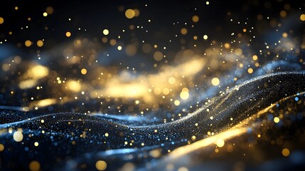 Fototapeta premium Abstract Dark Background with Glittering Waves and Bokeh Lights