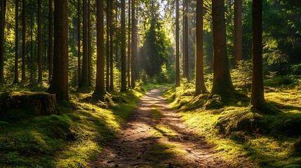 Fototapeta premium Sunlit Forest Path