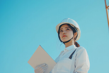 working woman, helmet,働くお姉さん、ヘルメットをつけた女性,　 Ｇenerated　AI