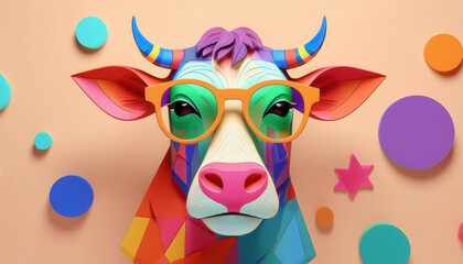 Fototapeta premium Colorful cow artwork creative studio digital art vibrant environment front view whimsical concept for unique decor
