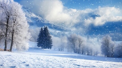 Fototapeta premium Snowy Winter Landscape with Frosty Trees