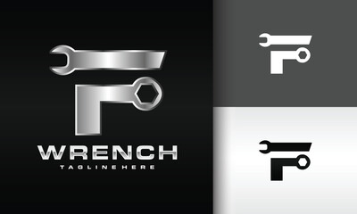 Letter F Wrench Silver Logo