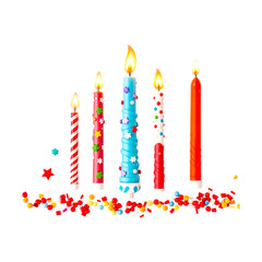 Christmas decorated burning candles with fire isolated on transparent background. Candles png