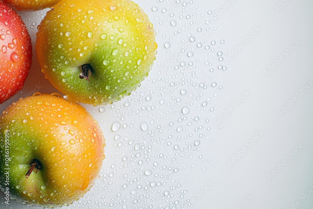 Aufkleber a group of vibrant apples in red and green are neatly arranged, glistening with water droplets, and 
