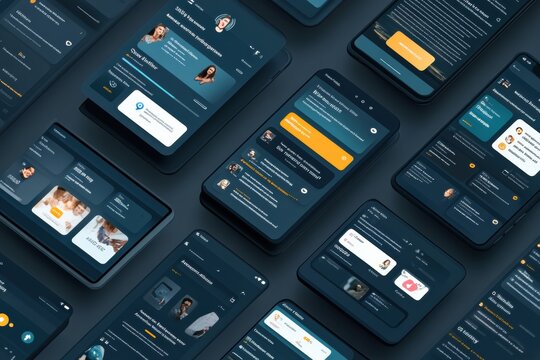 A collection of mobile screens showcases different social media app interfaces highlighting user profiles and interaction notifications. Generative AI