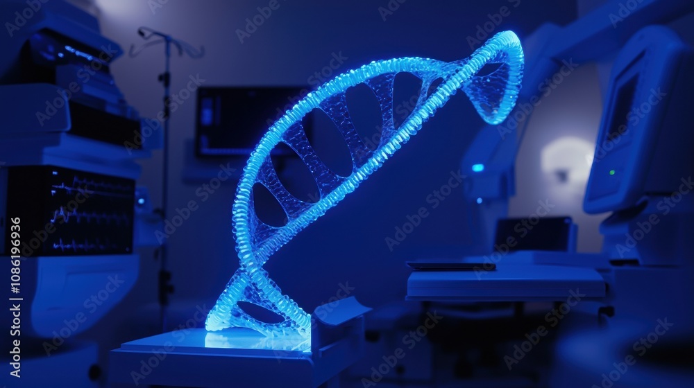 Aufkleber the glowing blue dna double helix is displayed prominently on the lab table, emphasizing cutting-edg