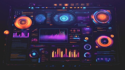 Fototapeta premium Futuristic Digital Dashboard Showcasing Data Analytics with Vibrant Visual Elements and Dynamic Graphs for Technology and Innovation Projects