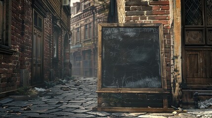 Obraz premium Cobblestone street with a chalkboard sign.